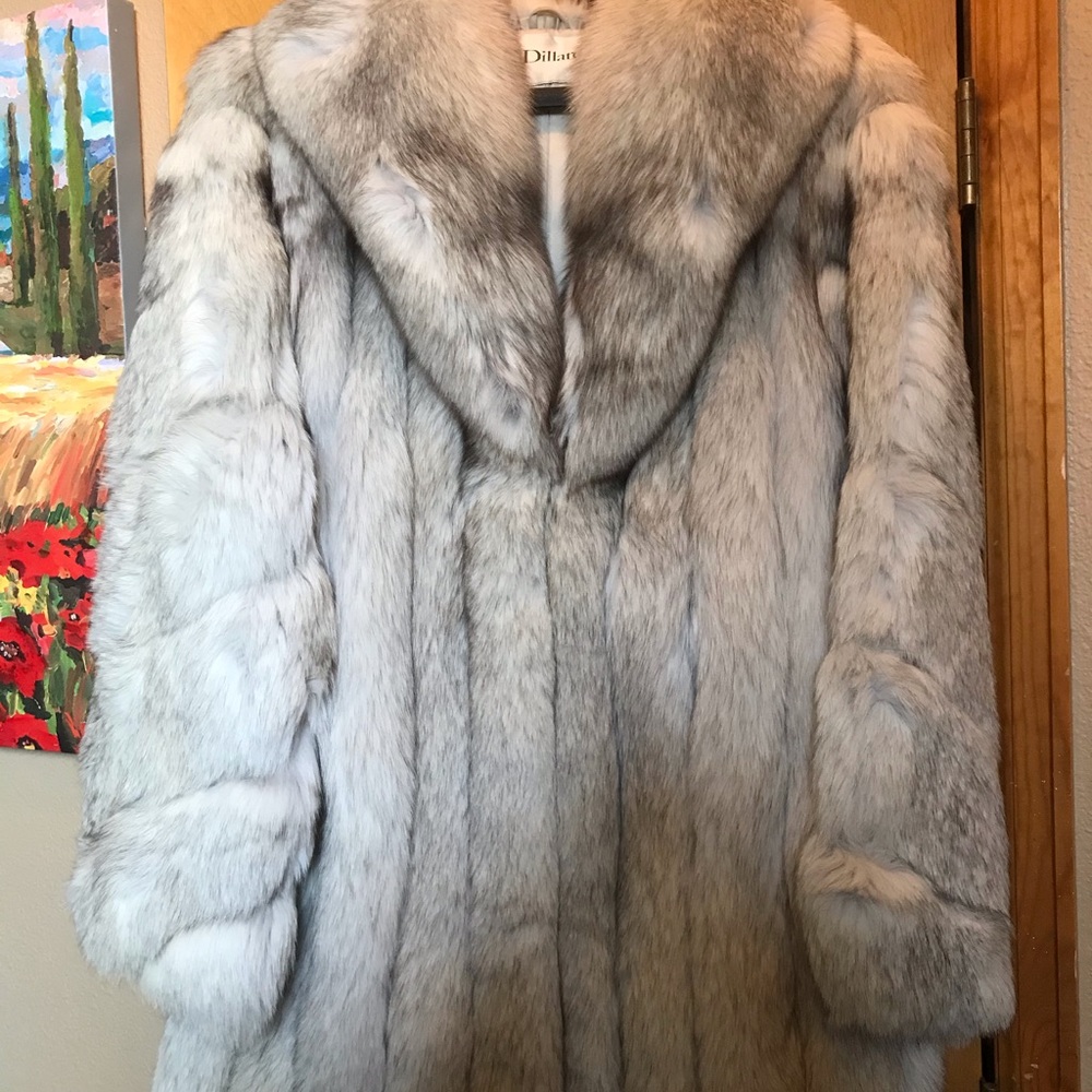 Blue Fox Fur Coat - 3/4 Length - Medium